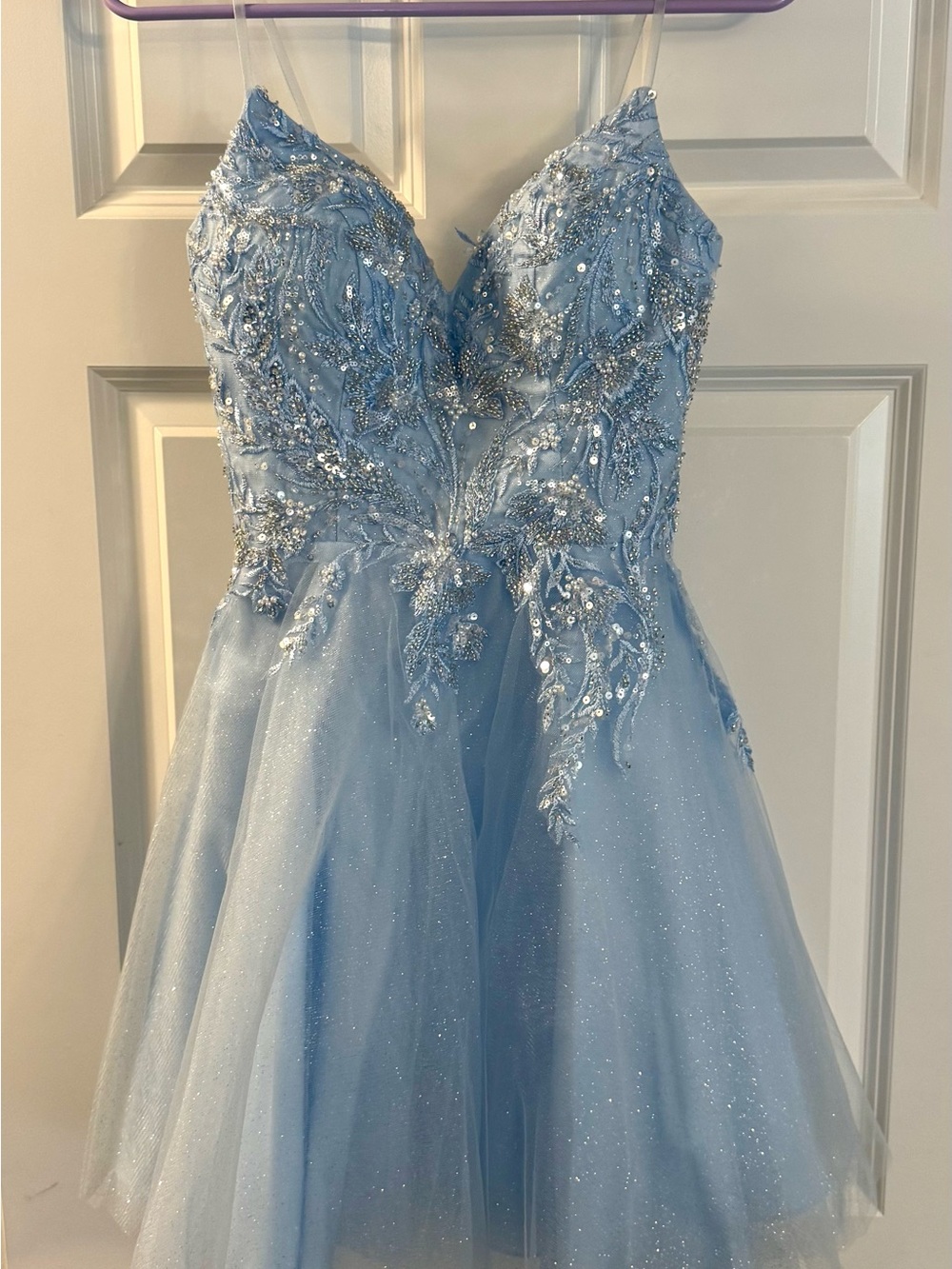 Baby Blue Beaded Tulle Party Dress